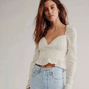 NWT Free People Chloe Smocked Long Sleeve Blouse